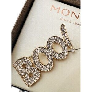 Monet GoldToned Crystal 'BOO' Bright & Sparkly Gold and Clear Crystal Brooch
